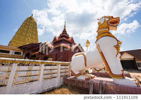 Buddhakhaya golden lion Singa and pagoda in Sangkhlaburi 111911109
