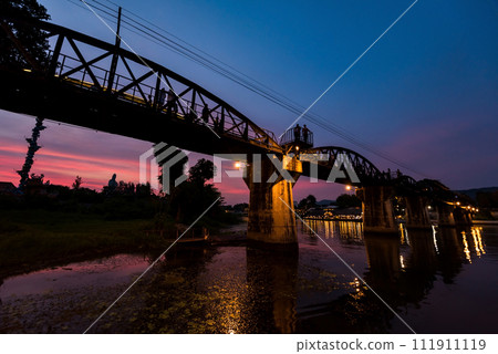 River Kwai bridge with twilight sky, Kanchanaburi, Thailand River Kwai bridge with twilight sky, Kanchanaburi, Thailand 111911119
