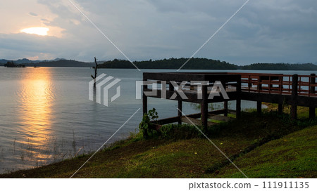 Pom Pee reservoir viewpoint dock at sunset, Kanchanaburi 111911135