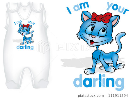 Baby Rompers with a Cartoon Motif of a Kitten 111911294