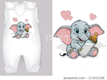 Baby Rompers with a Cartoon Motif of a Elephant 111911296