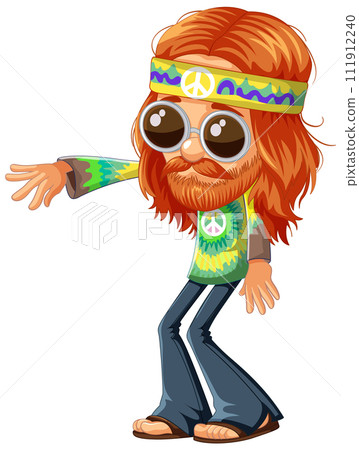 Groovy Hippie Character in Vibrant Attire Groovy Hippie Character in Vibrant Attire 111912240