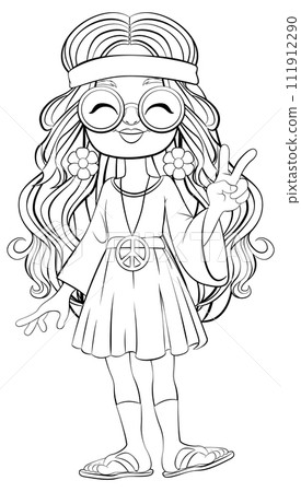Peaceful Hippie Girl Vector Illustration Peaceful Hippie Girl Vector Illustration 111912290