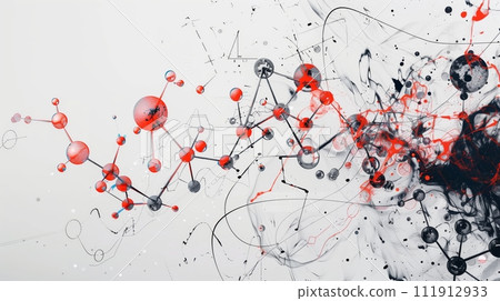 Scientific formulas on a white background, styled with bright elements, depict molecular structures. 111912933