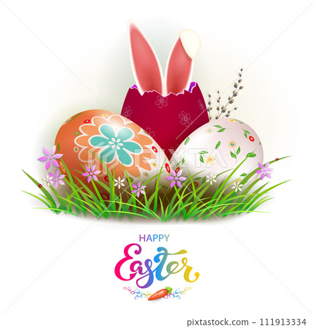 Isolated design element. Easter illustration with eggs and bunny ears 111913334