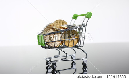Basket from supermarket with coins crypto currency Basket from supermarket with coins crypto currency 111913833