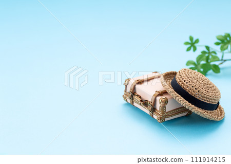 Travel bag trunk and straw hat Travel bag trunk and straw hat 111914215