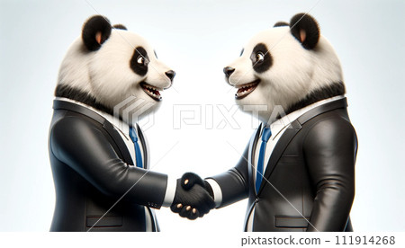 Panda shaking hands with business associates 111914268