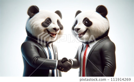 Panda shaking hands with business associates 111914269