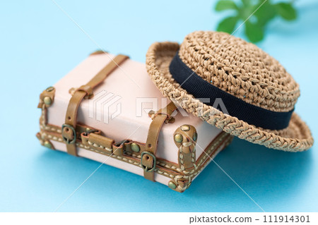 Travel bag trunk and straw hat Travel bag trunk and straw hat 111914301