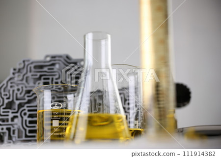 Test tube chemistry flask against background 111914382