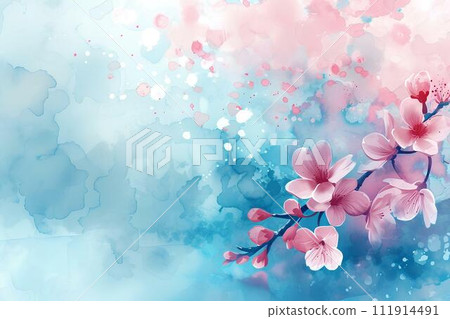 Watercolor pastel floral background with soft pastel colors, flowers and leaves, nature background for invitation, wedding card 111914491