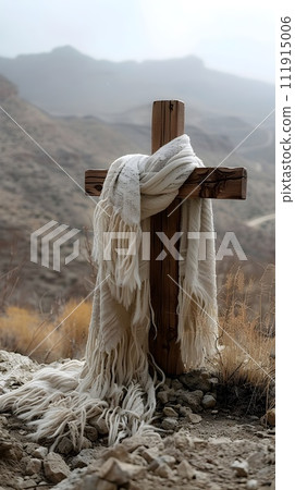 Desert-Inspired Wooden Cross with Textile Accents Desert-Inspired Wooden Cross with Textile Accents 111915006