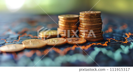 投資策略的形象，堆積的金幣 111915317