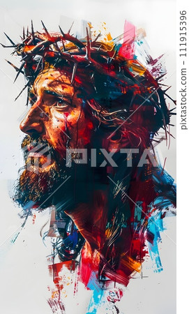 Graffiti-inspired Painting of Jesus with Thorn Crown 111915396