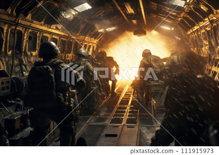 Soldiers on the battlefield wars for games and graphic design Created with Generative AI technology. 111915973