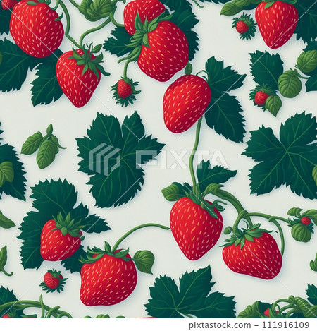 Retro vintage seamless pattern of botanic garden strawberry, created with generative AI technology Retro vintage seamless pattern of botanic garden strawberry, created with generative AI technology 111916109