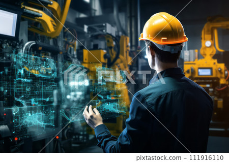 Engineering working future infrastructure by analyzing data. Created with Generative AI technology. 111916110