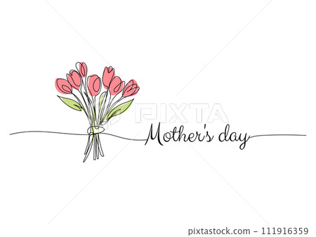Mothers day, tulip line art drawing, one continuous line drawing. for postcard design. 111916359
