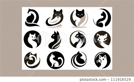 貓標誌黑色白色棕色 111916529