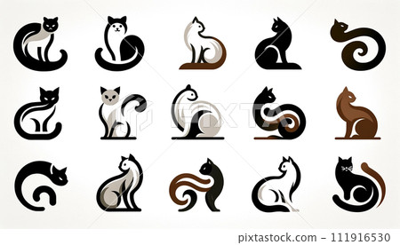 貓標誌黑色白色棕色 111916530
