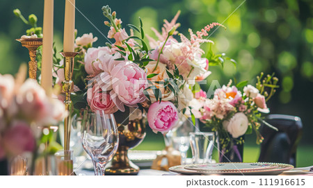 Wedding decoration with peonies, floral decor and event celebration, peony flowers and wedding ceremony in the garden, English country style 111916615