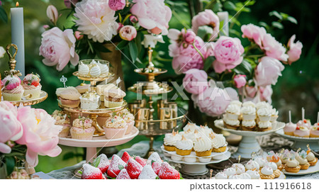 Wedding decoration with peonies, floral decor and event celebration, peony flowers and wedding ceremony in the garden, English country style 111916618