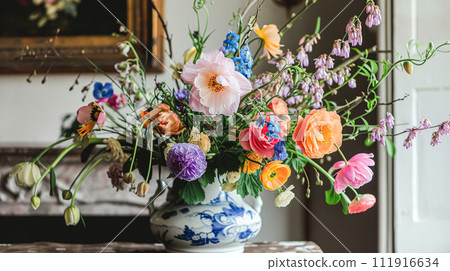 Spring flowers in vintage vase, beautiful floral arrangement, home decor, wedding and florist design 111916634