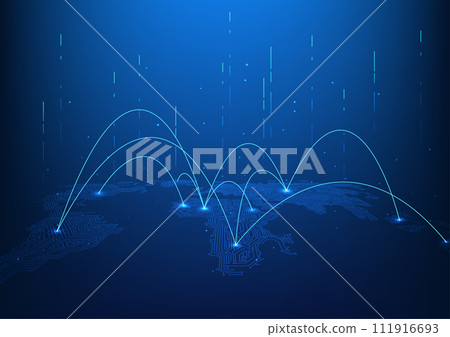 World map technology background High-speed internet network connection covering the entire world It is a technology that helps in transmitting information, communicating, and doing business. 111916693