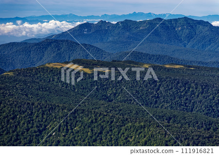 Distant view of Ayamedaira, Mt. Joshu Buton, Yatsugatake, and the Southern Alps from Oze/Hushigatake Distant view of Ayamedaira, Mt. Joshu Buton, Yatsugatake, and the Southern Alps from Oze/Hushigatake 111916821