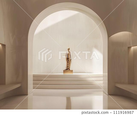 Luxury Round podium with arch and curtains. Mock up, 3D Rendering 111916987