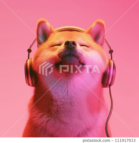Lofi Shiba Inu 戴著粉紅色背景的耳機 Lofi Shiba Inu 戴著粉紅色背景的耳機 111917013