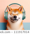 洛菲柴犬 (Lofi Shiba Inu) 戴著耳機,背景柔和 洛菲柴犬 (Lofi Shiba Inu) 戴著耳機,背景柔和 111917014