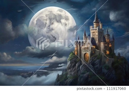 夜色城堡漂浮在漆黑的夜色中 111917060