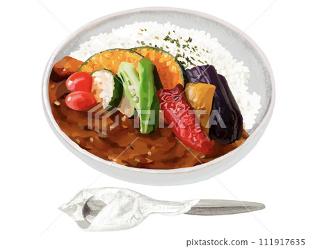 蔬菜咖哩(配歐芹和湯匙) 蔬菜咖哩(配歐芹和湯匙) 111917635