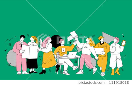 Simple illustration of people working in an office 111918018