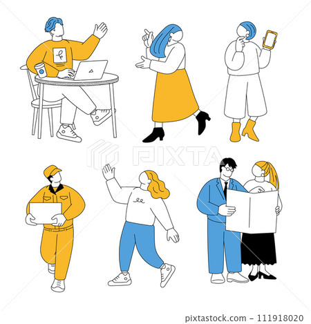 勞動男女、送貨人員和穿西裝的人的簡單插圖 勞動男女、送貨人員和穿西裝的人的簡單插圖 111918020