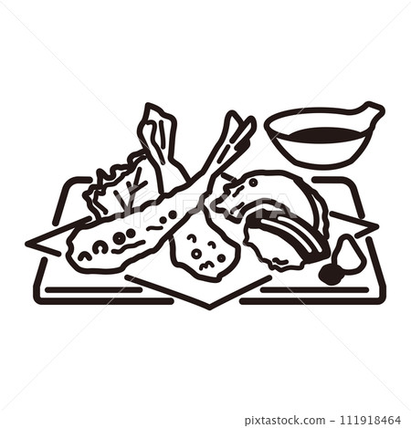 Illustration of assorted tempura (line drawing) Illustration of assorted tempura (line drawing) 111918464