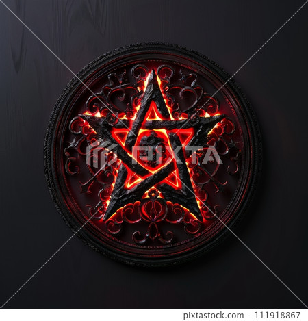glowing red pentagram on dark background, generative AI glowing red pentagram on dark background, generative AI 111918867