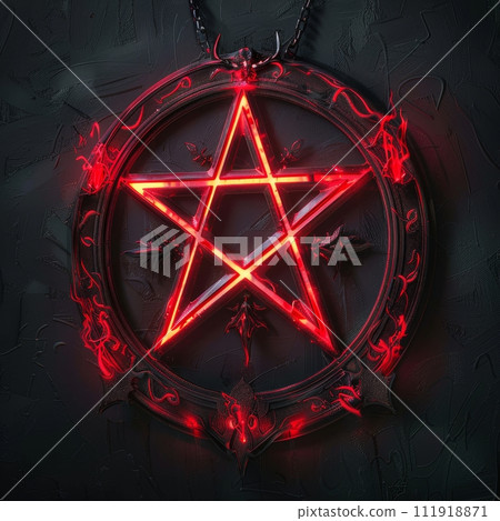 glowing red pentagram on dark background, generative AI 111918871