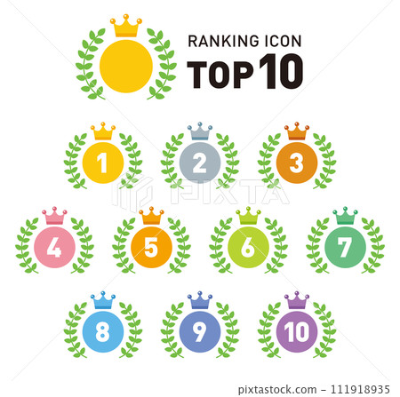 Crown/crown ranking icon set/vector material/laurel wreath/medal/1st to 10th place 111918935