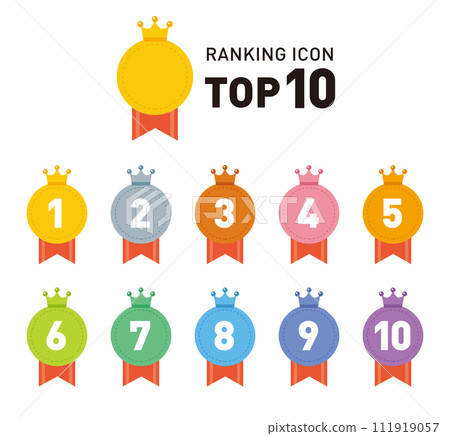 排名圖示集/向量素材/皇冠、王冠、獎牌/第1名至第10名 111919057