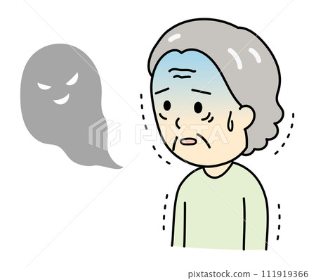 A pale old woman trembling due to visions 111919366