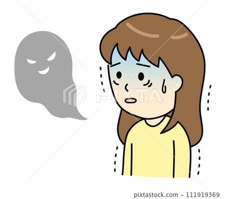 A pale young woman trembling due to visual hallucinations A pale young woman trembling due to visual hallucinations 111919369