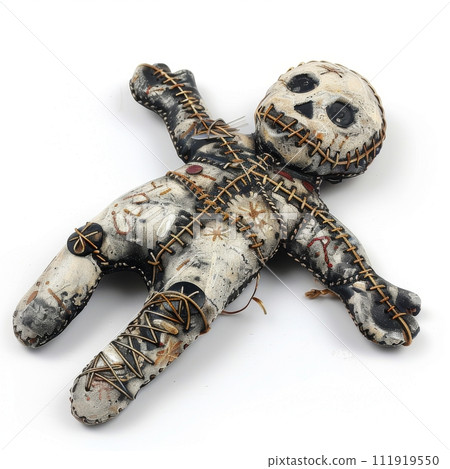 eerie voodoo doll on white background, Generative AI 111919550