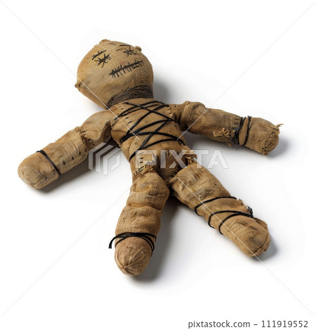 eerie voodoo doll on white background, Generative AI 111919552