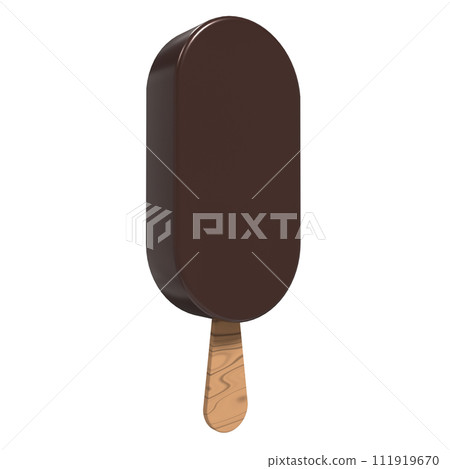 Chocolate ice cream bar. Ice cream dessert with a popsicle stick. Chocolate ice cream. 3D rendering 111919670
