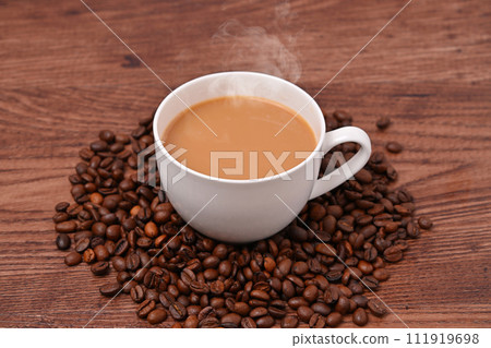 Note) Steam is synthetic. Cafe au lait. coffee. Coffee beans, coffee beans, coffee beans, roasted. 111919698