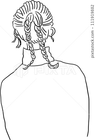 Line drawing of the back view of a woman with braids Line drawing of the back view of a woman with braids 111919882