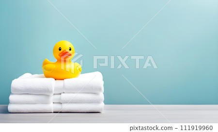 沐浴圖像 | 柔軟的浴巾和可愛的鴨子 | AI 生成的圖像 111919960